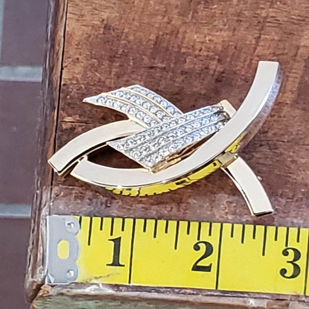 RARE Rhinestone Crystal AIDS Ribbon or Ichthys Fish Christian Pin Brooch Gold Pl - Picture 7 of 15